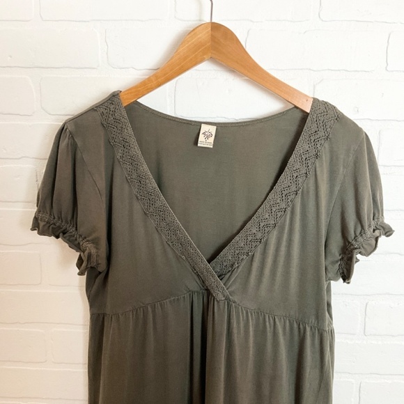 Prana Mini Dress Boho Crochet Olive Green 100% cotton V surplice neck Eco S - Picture 4 of 15
